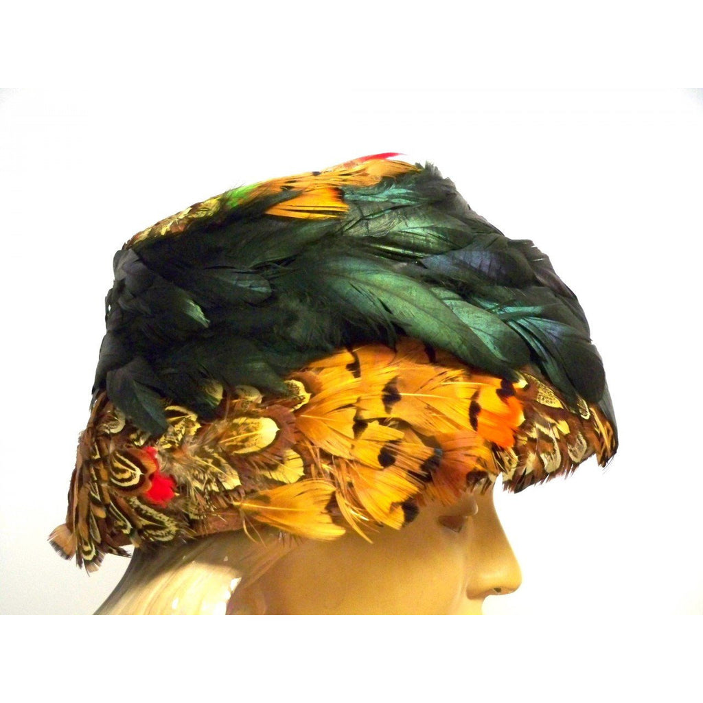 Vintage Pheasant Feather Hat Bucket Hat 1950s Green Iridescents Bernallen Hats The Best Vintage Clothing