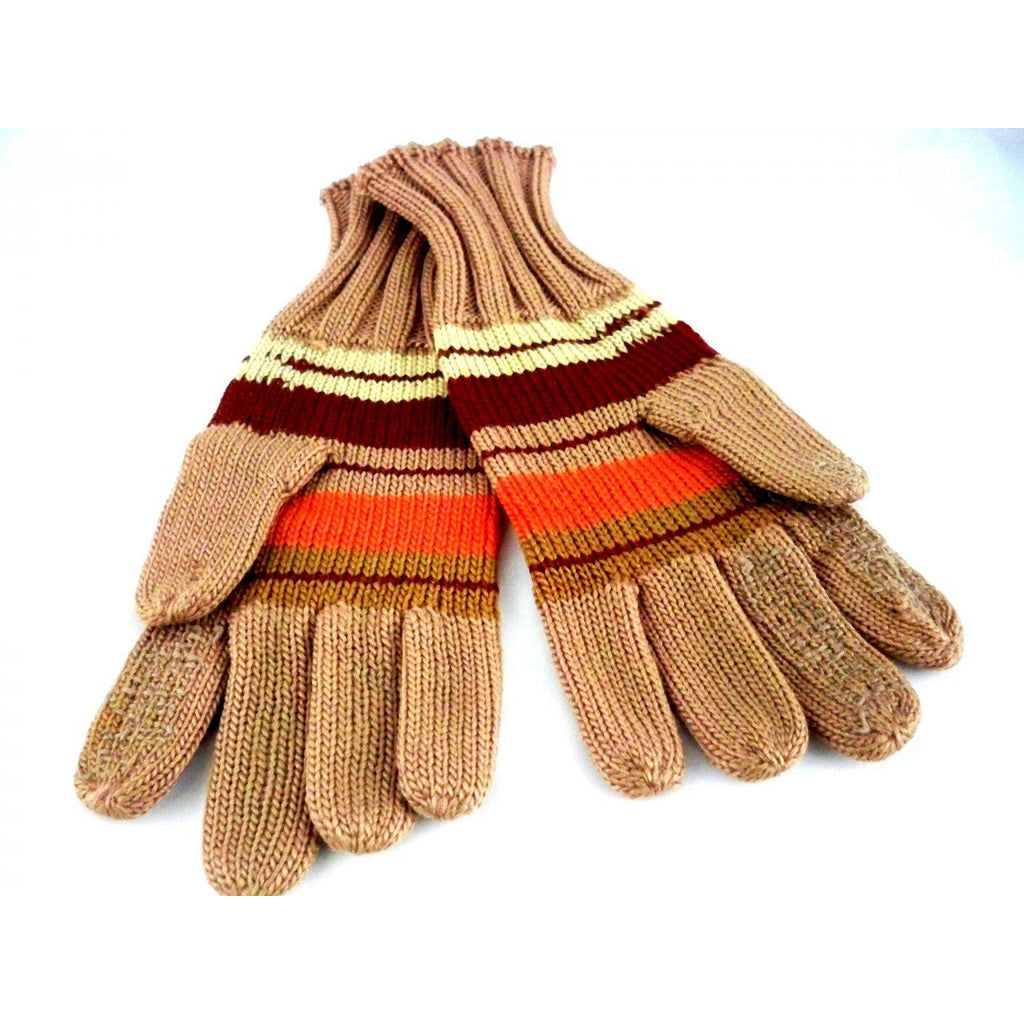 Vintage Wool Hand Knit GlovesMocha w/ Orange Stripes 1940s Accessories,New Arrivals,On Sale The Best Vintage Clothing