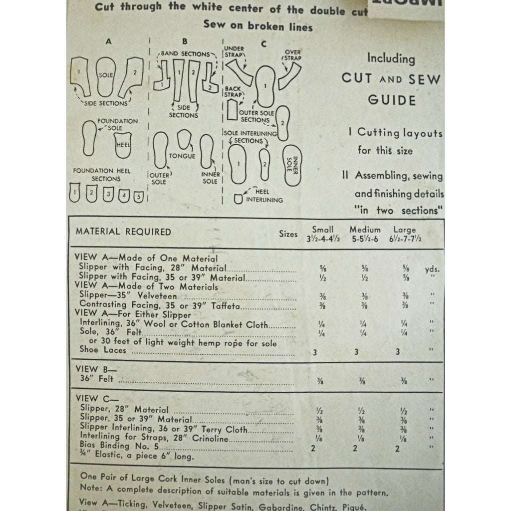 Vintage Sewing Pattern McCall 993 Soft Slippers in Sandal & Moccasin Style 1940s Collectibles,New Arrivals,On Sale vendor-unknown