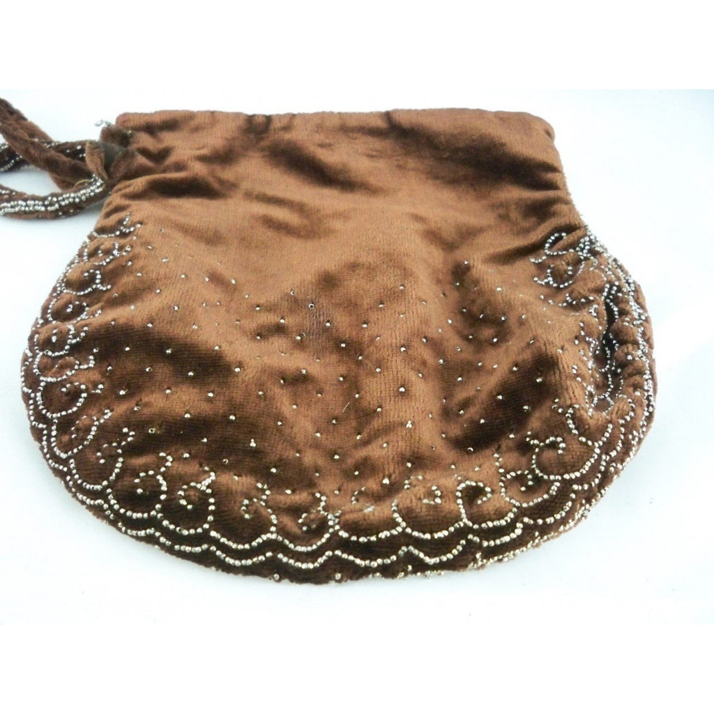 Vintage Chocolate Brown SIlk Velvet Purse Cut Steel Beads France 1920s Handbags,On Sale,Women's The Best Vintage Clothing
