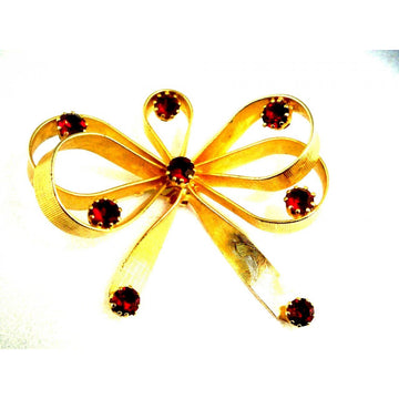 Vintage Goldtone/ Ruby Red Stones  Bow Brooch Vogue Jewels 1950s - The Best Vintage Clothing
 - 1