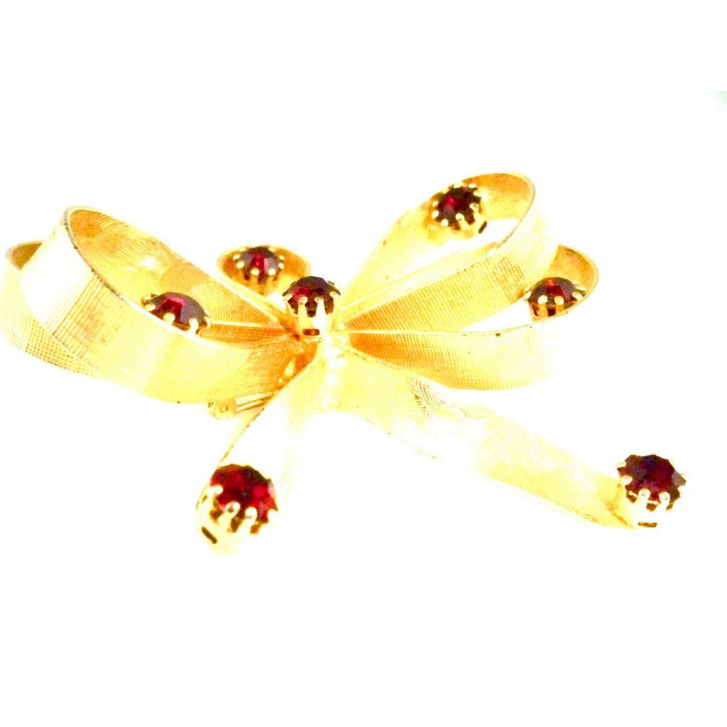 Vintage Goldtone/ Ruby Red Stones Bow Brooch Vogue Jewels 1950s Jewelry,New Arrivals,On Sale Vogue
