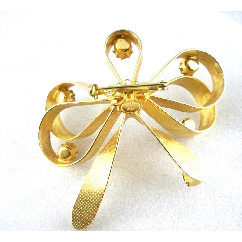 Vintage Goldtone/ Ruby Red Stones Bow Brooch Vogue Jewels 1950s Jewelry,New Arrivals,On Sale Vogue