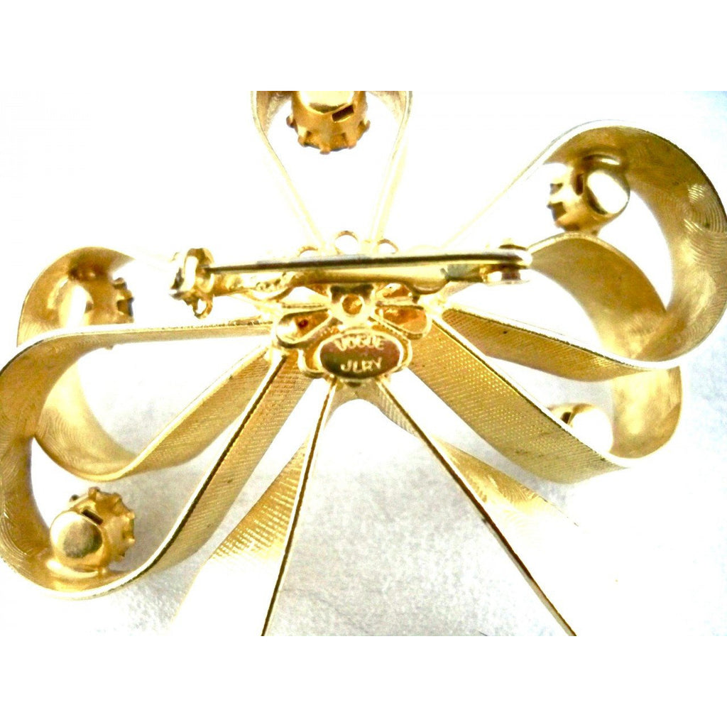 Vintage Goldtone/ Ruby Red Stones Bow Brooch Vogue Jewels 1950s Jewelry,New Arrivals,On Sale Vogue