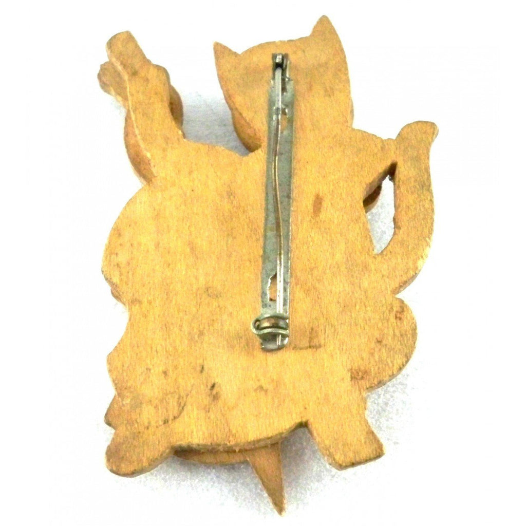 Vintage Wooden Brooch Pin Tramp Art Cat & The Fiddle 1930s Jewelry,New Arrivals,On Sale vendor-unknown