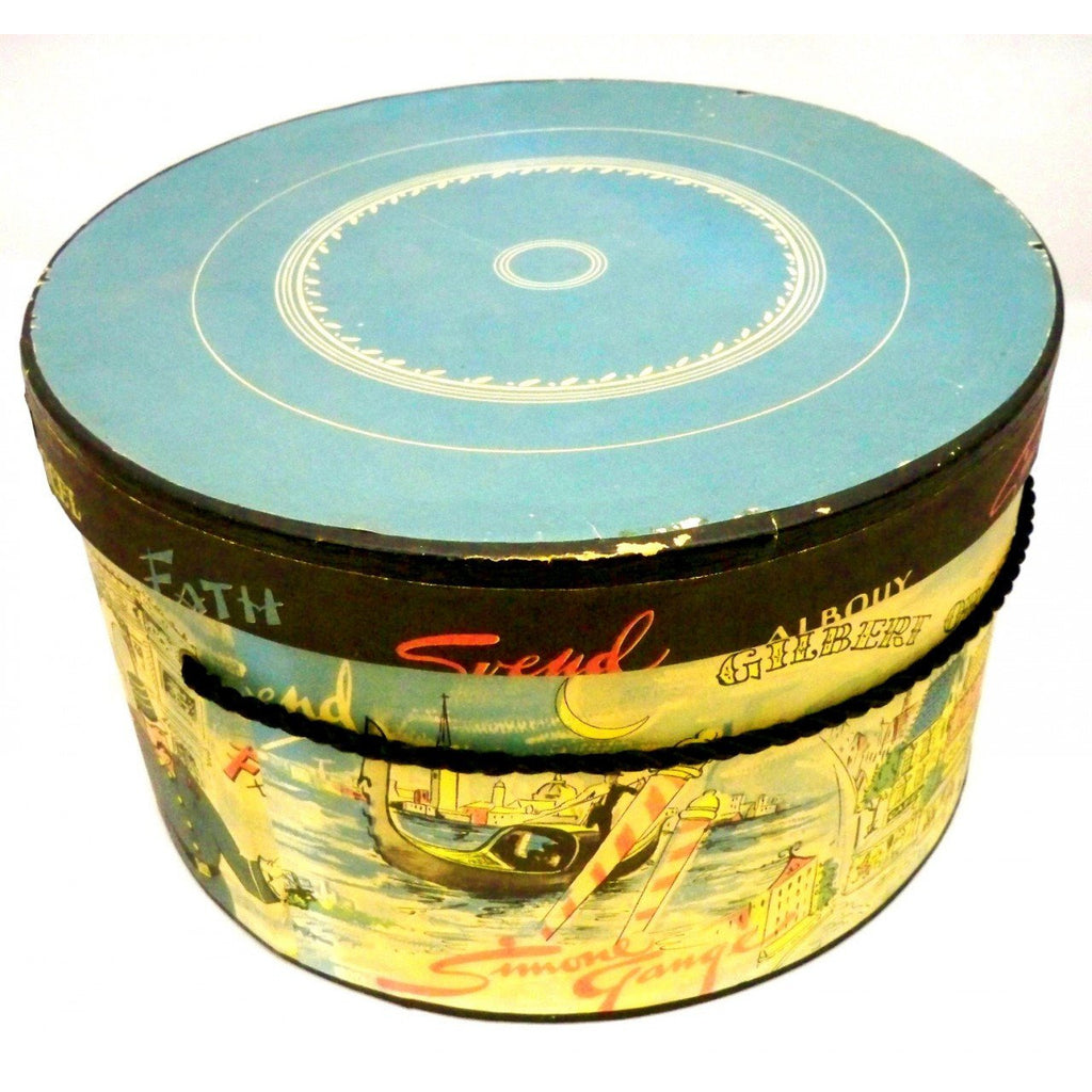 1950s Parisian Wallpaper Hat box Gilbert Orcel Simone Gange Fath Original 12x7 Hats,New Arrivals,On Sale Jaques Fath