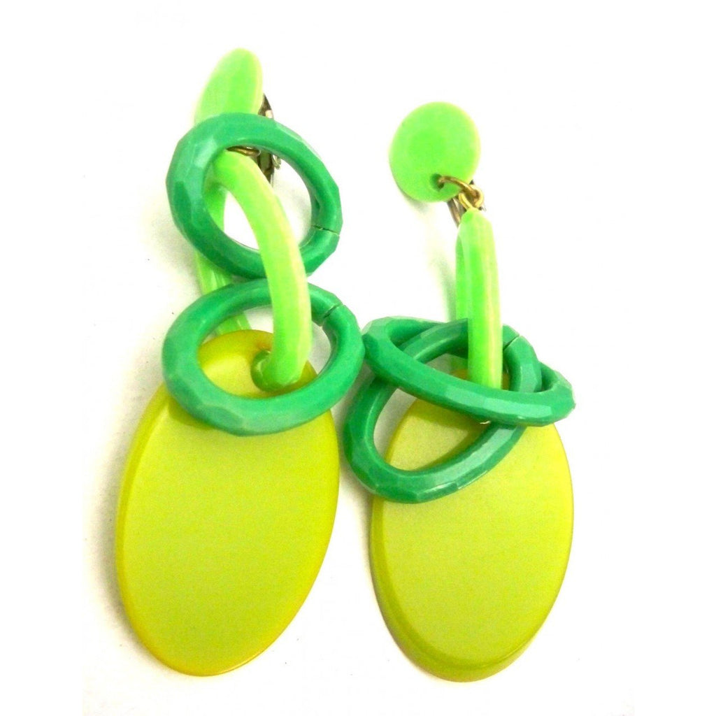 Vintage Greens Plastic Link Drop Earrings Clip Style 1960s Cart2cart The Best Vintage Clothing