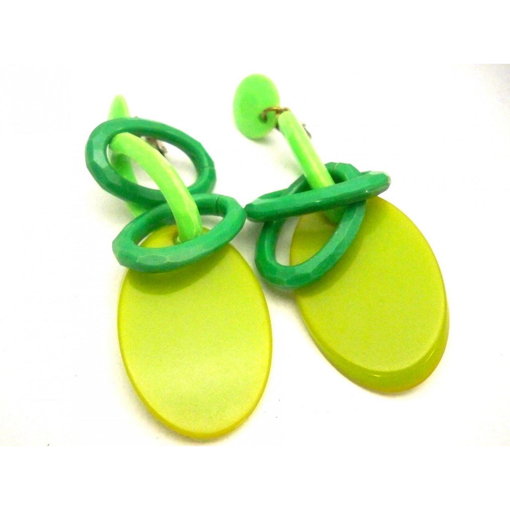 Vintage Greens Plastic Link Drop Earrings Clip Style 1960s Cart2cart The Best Vintage Clothing