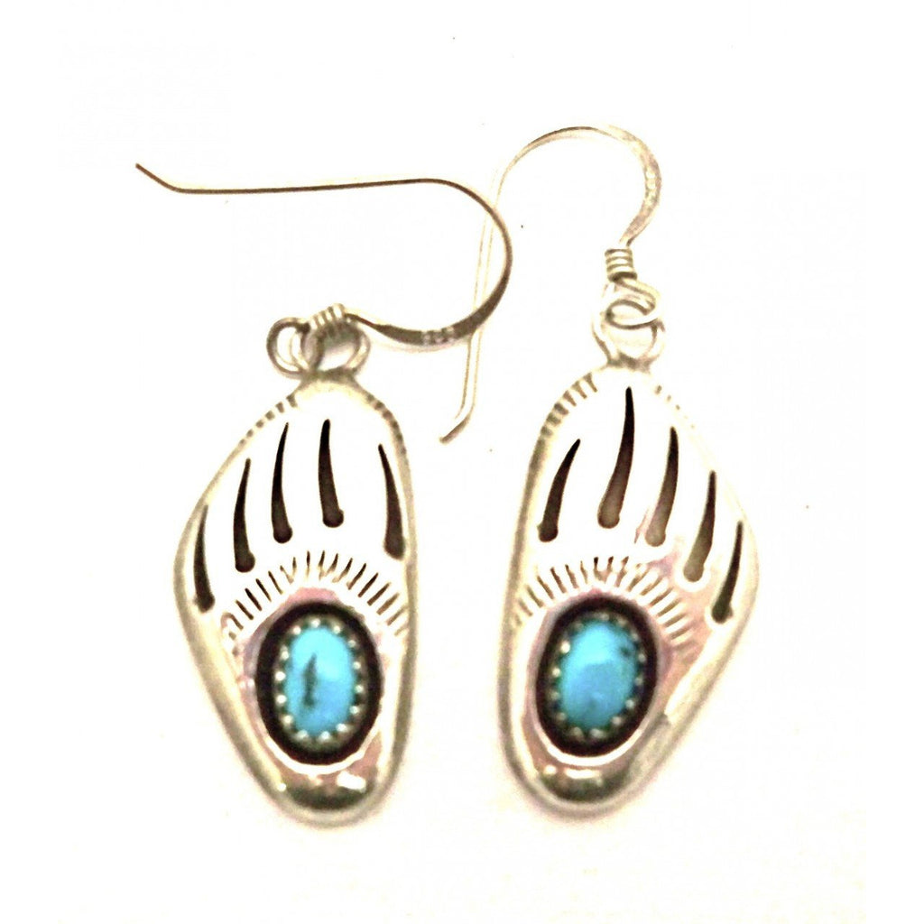 Vintage Pierced Earrings Sterling & Turquoise Bear Claws 1975 Jewelry,On Sale The Best Vintage Clothing