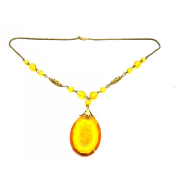 Vintage Amber Glass & Brass Necklace Downton Abbey 1920s Era - The Best Vintage Clothing
 - 1