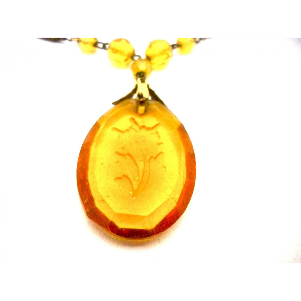 Vintage Amber Glass & Brass Necklace Downton Abbey 1920s Era Jewelry,New Arrivals,Women's The Best Vintage Clothing