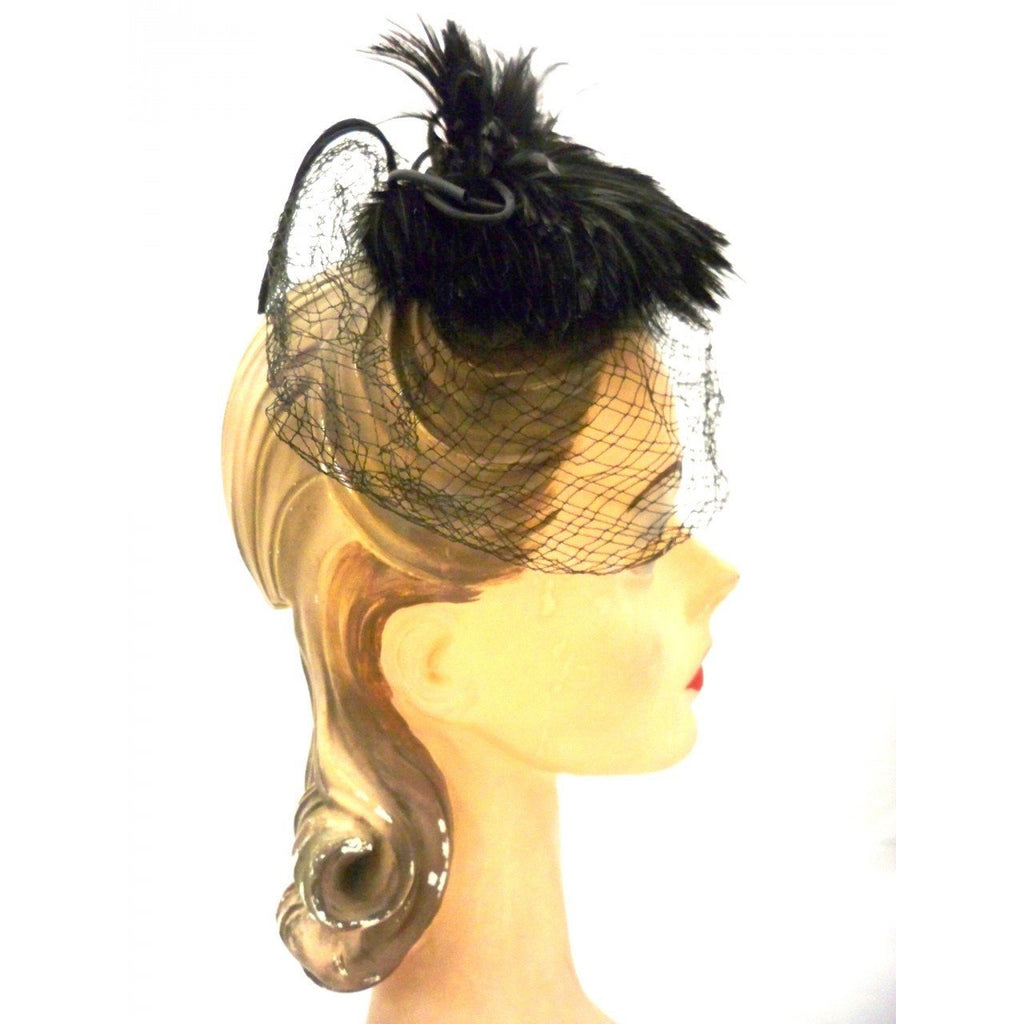 Vintage Ladies Cocktail Hat w/ Standup Feather Center and Veil 1950s Hats,New Arrivals,On Sale The Best Vintage Clothing