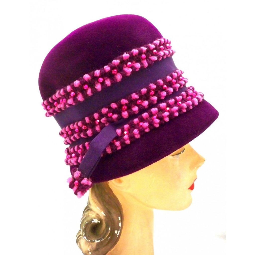 Vintage Purple High Bucket Hat Beads Oleg Cassini 1960s Hats,New Arrivals Oleg Cassini