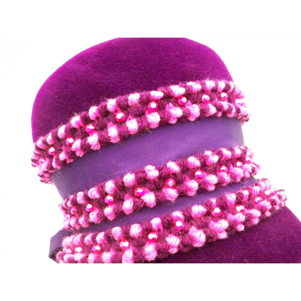 Vintage Purple High Bucket Hat Beads Oleg Cassini 1960s Hats,New Arrivals Oleg Cassini