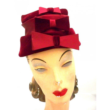 Vintage Ladies Cocktail Hat Claret Red Velvet Marilyn NOS 1950s Hats Marilyn