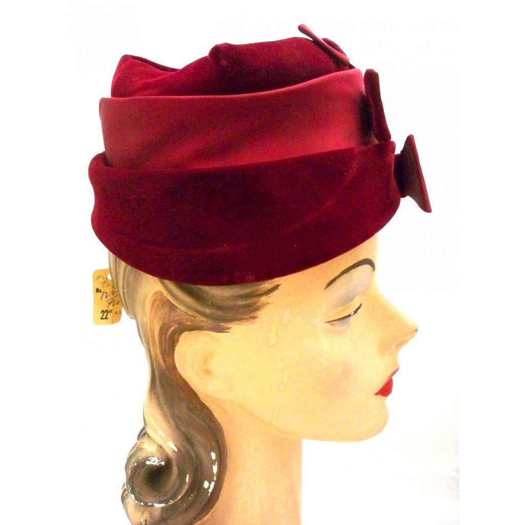 Vintage Ladies Cocktail Hat Claret Red Velvet Marilyn NOS 1950s Hats Marilyn