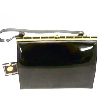 Vintage Black Patent Vinyl Purse Orange Peel Red Lining 1950s NOS Handbags,On Sale vendor-unknown