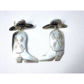 Vintage Navajo E. Spencer Sterling Silver Cowboy Boot Pierced Earrings - The Best Vintage Clothing
 - 1