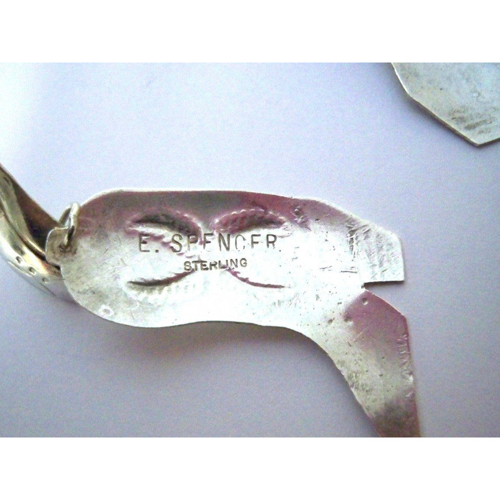 Vintage Navajo E. Spencer Sterling Silver Cowboy Boot Pierced Earrings Jewelry E.Spencer
