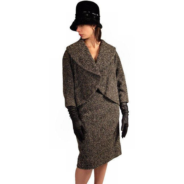Vintage Tweed Suit Pencil Skirt 1940S Salt & Pepper Wool/ Mohair Wilma Small Cart2cart Wilma