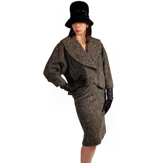 Vintage Tweed Suit Pencil Skirt 1940S Salt & Pepper Wool/ Mohair Wilma Small Cart2cart Wilma