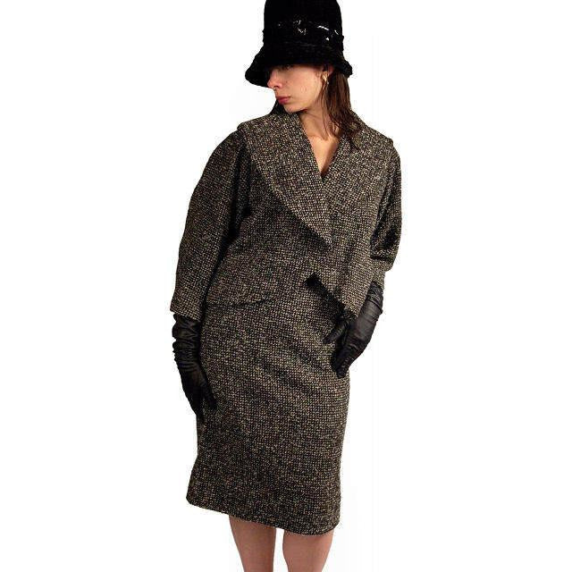 Vintage Tweed Suit Pencil Skirt 1940S Salt & Pepper Wool/ Mohair Wilma Small Cart2cart Wilma