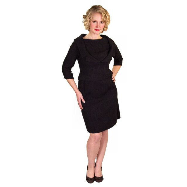 Halifax Paris Vintage Black Wool Boucle Cocktail Dress LBD 1950S 36-30-38 Cart2cart Halifax