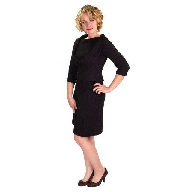 Halifax Paris Vintage Black Wool Boucle Cocktail Dress LBD 1950S 36-30-38 Cart2cart Halifax