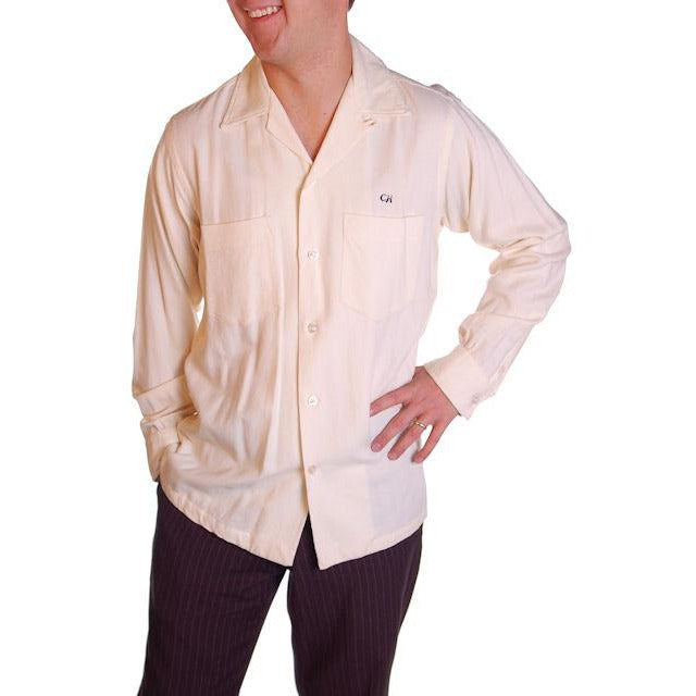 Vintage Mens Rupert Rhodes Wool Blend Cream Shirt 1950S 38-40 Chest Men's Vintage The Best Vintage Clothing
