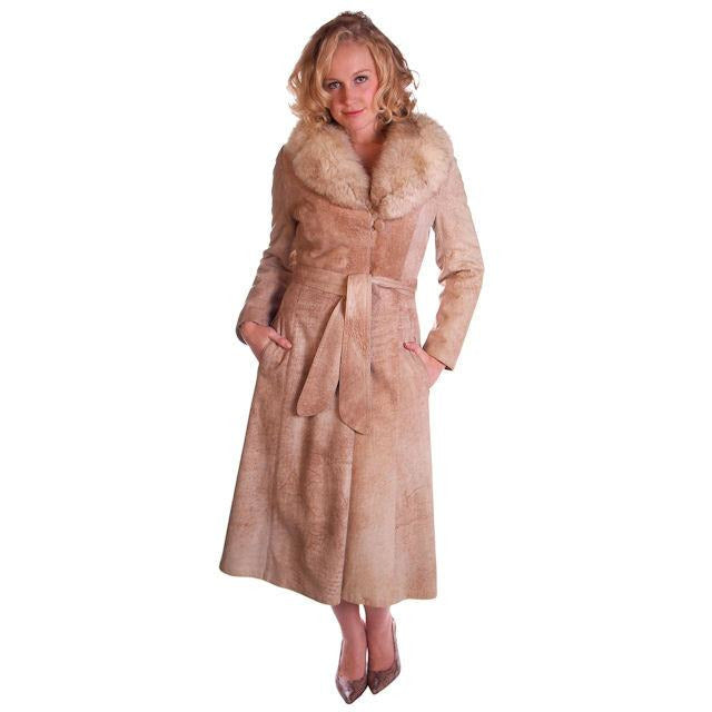 Vintage Mottled Beige Suede Trench Coat Fox Collar 1970S Medium Cart2cart Rajac
