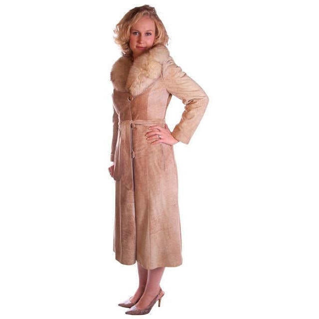 Vintage Mottled Beige Suede Trench Coat Fox Collar 1970S Medium Cart2cart Rajac