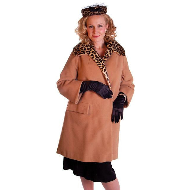 Vintage Camel/Faux Leopard Trim/Lined Coat Kilimanjaro 1970S M-L Cart2cart The Best Vintage Clothing