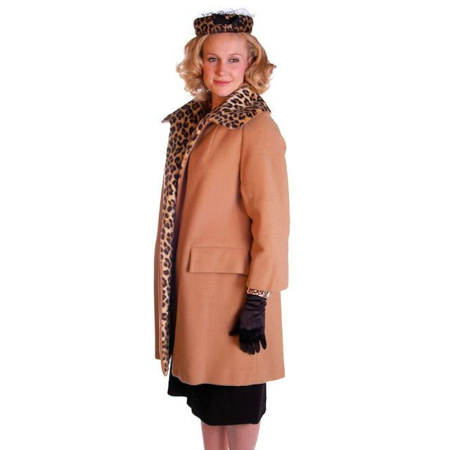 Vintage Camel/Faux Leopard Trim/Lined Coat Kilimanjaro 1970S M-L Cart2cart The Best Vintage Clothing