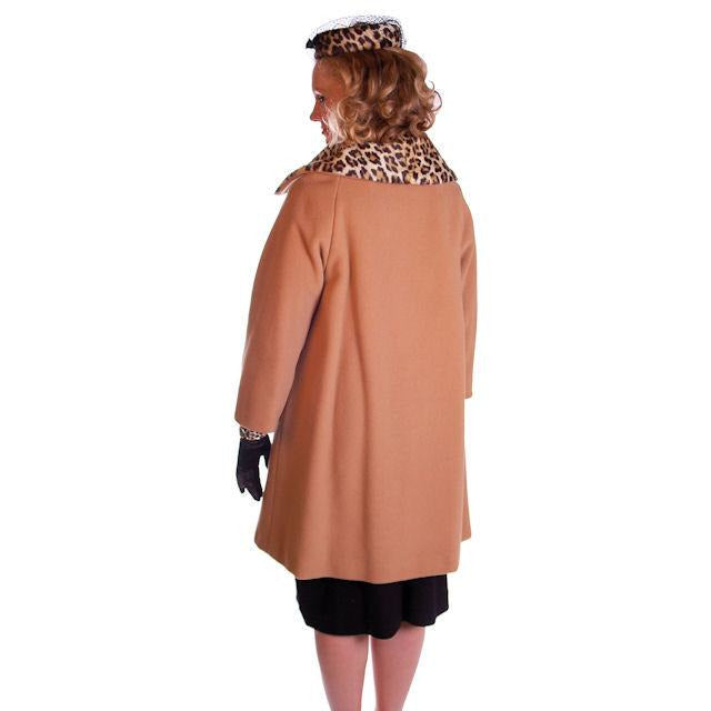Vintage Camel/Faux Leopard Trim/Lined Coat Kilimanjaro 1970S M-L Cart2cart The Best Vintage Clothing