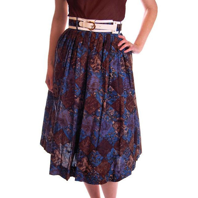 Vintage Skirt Brown & Dia Blue Cotton Print Diamonds NOS 1950S 24" - The Best Vintage Clothing
 - 1