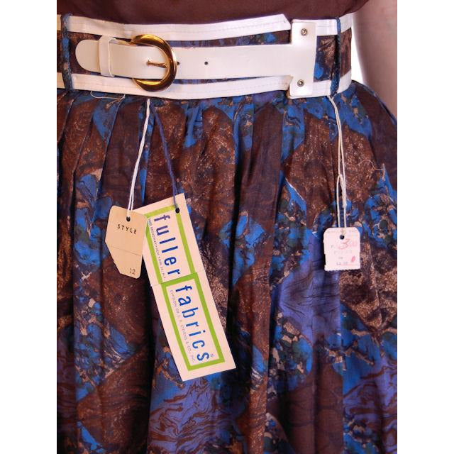 Vintage Skirt Brown & Dia Blue Cotton Print Diamonds NOS 1950S 24" Cart2cart The Best Vintage Clothing