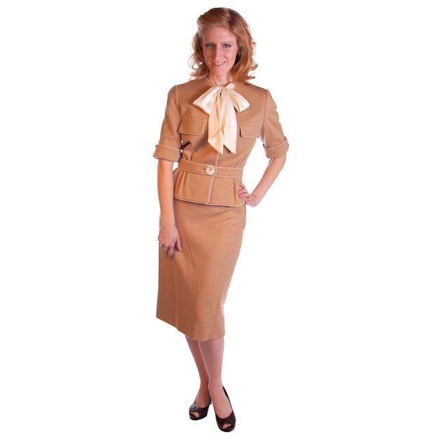 Vintage  Camel Wool Knit Suit 1950S 36-24-36 Ben Gershel By Robert Knox - The Best Vintage Clothing
 - 1