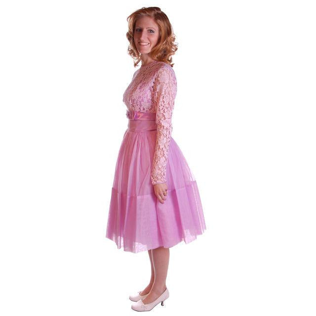 Vintage Nylon Chiffon/Lace Dress Dress Lavender 1950S 32-25-Free Cart2cart The Best Vintage Clothing