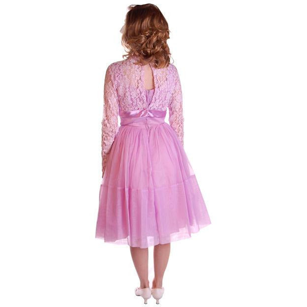 Vintage Nylon Chiffon/Lace Dress Dress Lavender 1950S 32-25-Free Cart2cart The Best Vintage Clothing