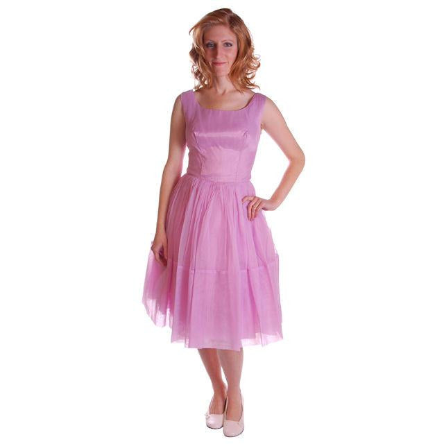 Vintage Nylon Chiffon/Lace Dress Dress Lavender 1950S 32-25-Free Cart2cart The Best Vintage Clothing