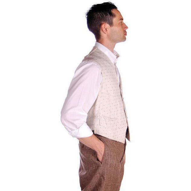 Mens Victorian 4 Pocket Linen Woven B & W Vest Waistcoat White 39 Chest Men's Vintage The Best Vintage Clothing