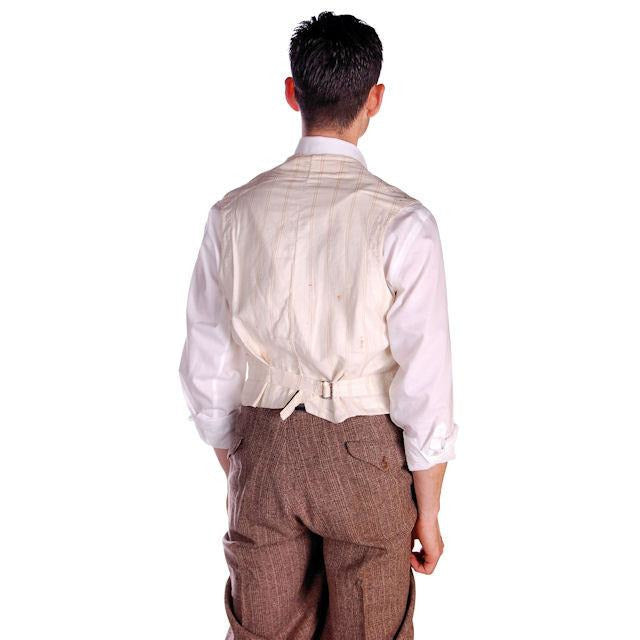 Mens Victorian 4 Pocket Linen Woven B & W Vest Waistcoat White 39 Chest Men's Vintage The Best Vintage Clothing