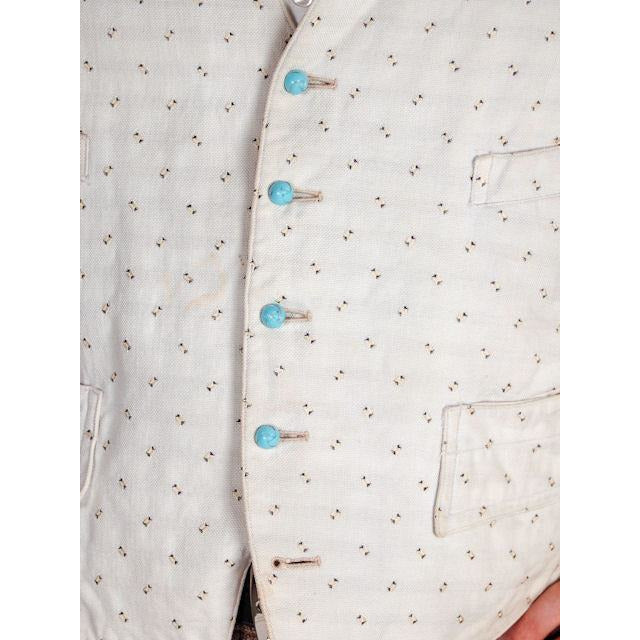 Mens Victorian 4 Pocket Linen Woven B & W Vest Waistcoat White 39 Chest Men's Vintage The Best Vintage Clothing