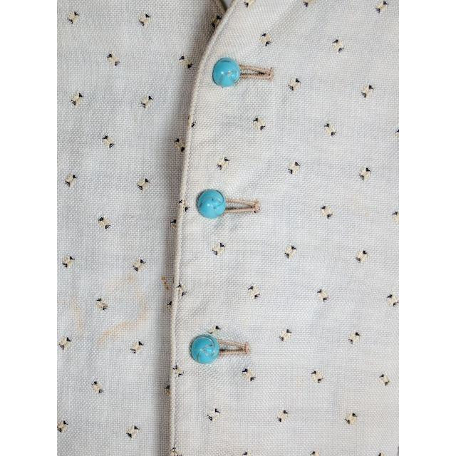 Mens Victorian 4 Pocket Linen Woven B & W Vest Waistcoat White 39 Chest Men's Vintage The Best Vintage Clothing