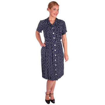 Vintage Navy Blue & White Polka Dot Dream Dress Rayon 1940s 40-27-44 - The Best Vintage Clothing
 - 1