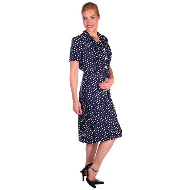 Vintage Navy Blue & White Polka Dot Dream Dress Rayon 1940s 40-27-44 Cart2cart The Best Vintage Clothing