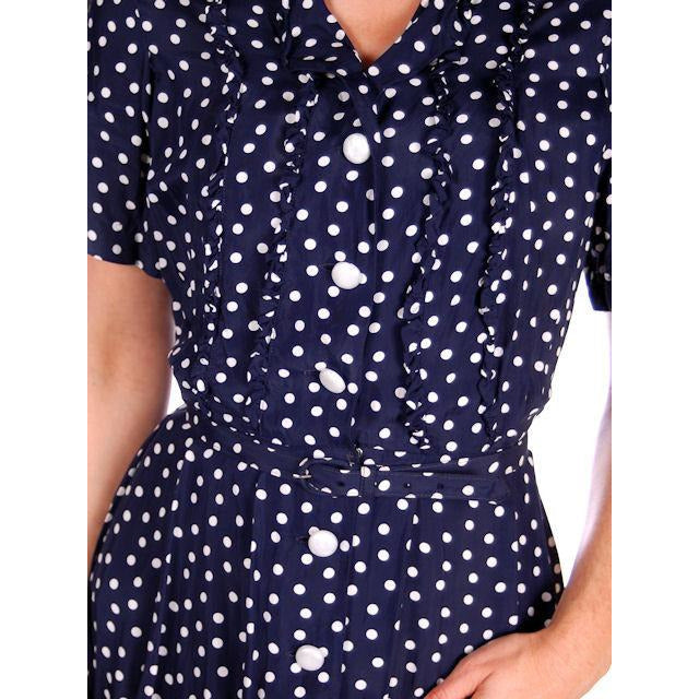 Vintage Navy Blue & White Polka Dot Dream Dress Rayon 1940s 40-27-44 Cart2cart The Best Vintage Clothing