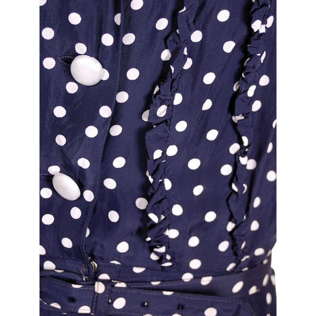 Vintage Navy Blue & White Polka Dot Dream Dress Rayon 1940s 40-27-44 Cart2cart The Best Vintage Clothing