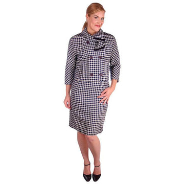 Vintage Navy Blue & White Houndstooth Wool Suit Boxy Jacket 1960s 40-26-37 - The Best Vintage Clothing
 - 1