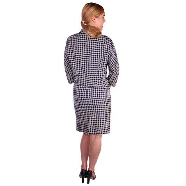 Vintage Navy Blue & White Houndstooth Wool Suit Boxy Jacket 1960s 40-26-37 Cart2cart The Best Vintage Clothing